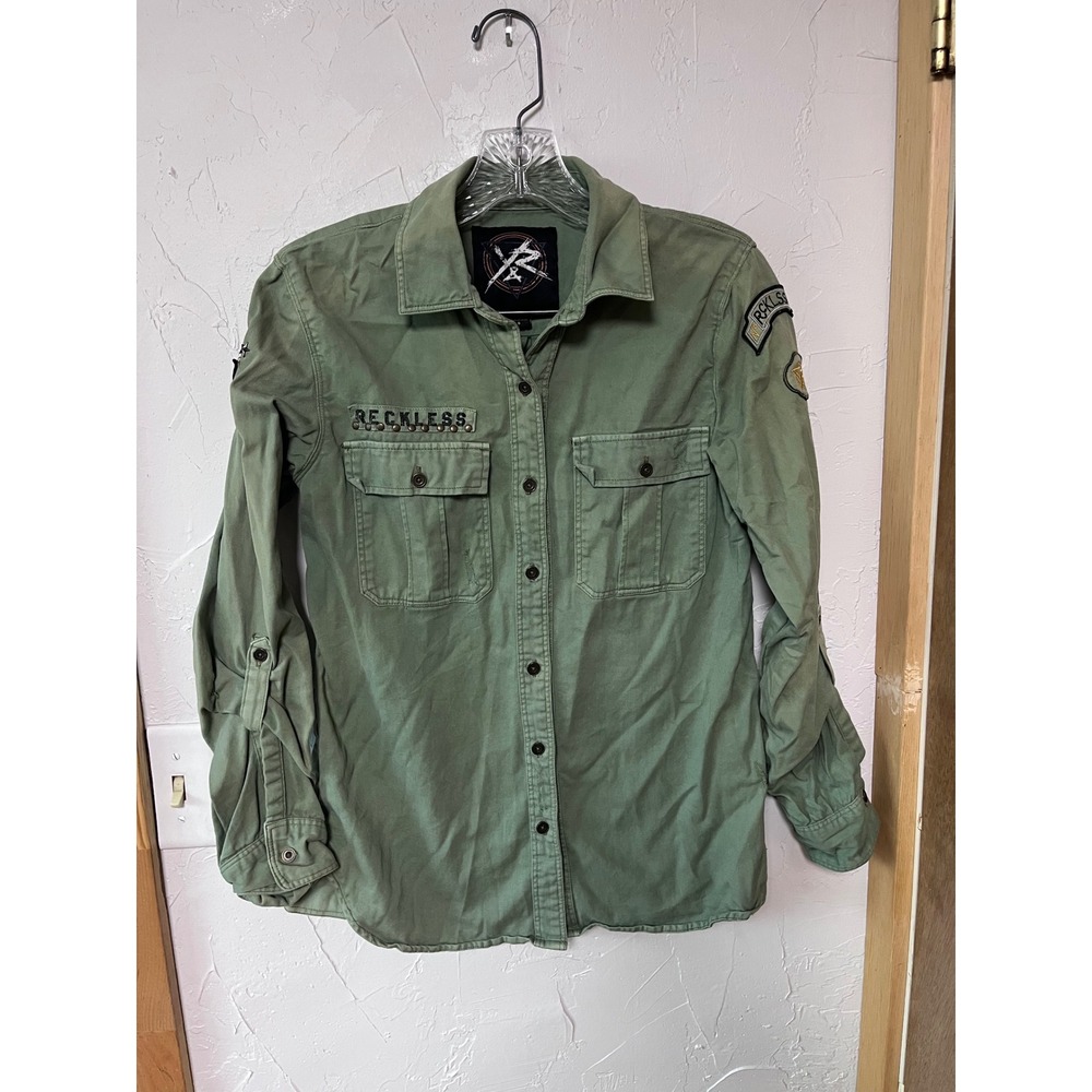 Young & Reckless Women's Small Olive Green Military Studded Button Down Shirt